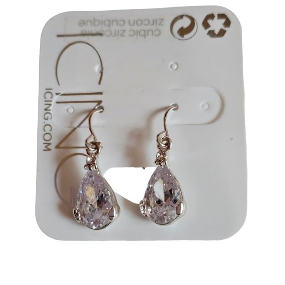 Icing Cubic Zirconia Earrings Tear Drop Elegant Silver Tone New Gift - Picture 2 of 8